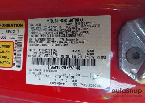 2017 Ford Mustang Gt z USA, uszkodzony, nr VIN 1FA6P8CF2H5227148